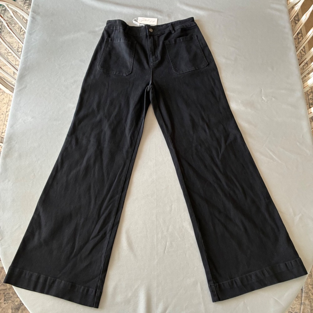 Petal + Pup Black Wide Leg Denim Pants High Waist Patch Pocket US 12 NWT